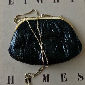 Judith leiber black snakeskin evening bag